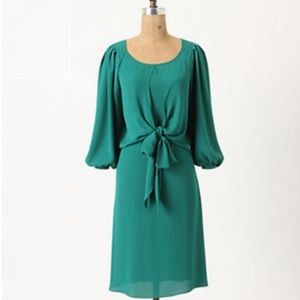 Anthropologie Maeve front wrap emerald green dress